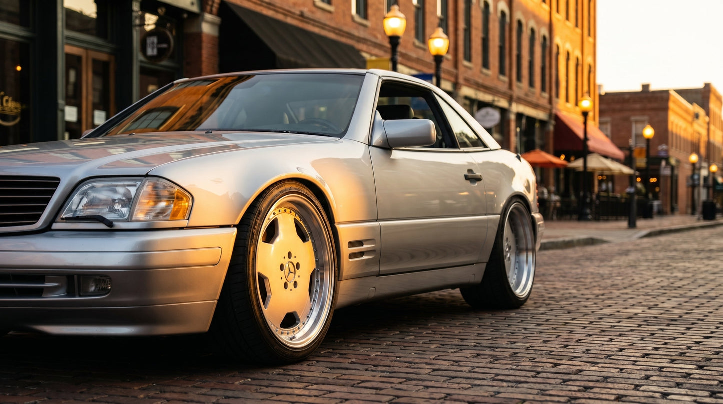 Mercedes 5x112 monoblock wheels — 19 inch silver staggered set