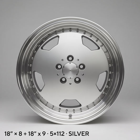 Monoblock Masters 18″ Silver — Staggered Set (5×112)